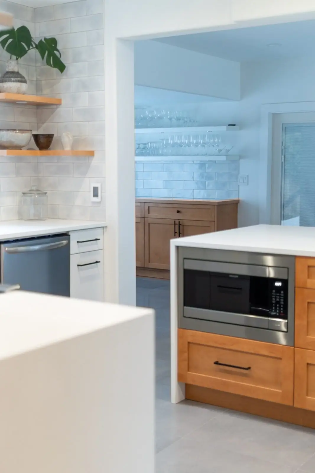 Modern kitchen with wooden accents.