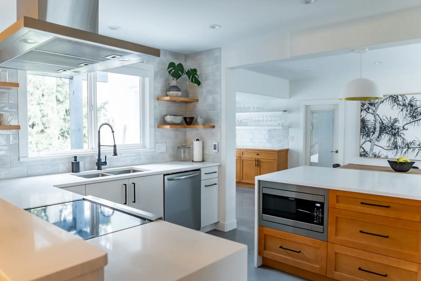 Modern kitchen with wooden accents.