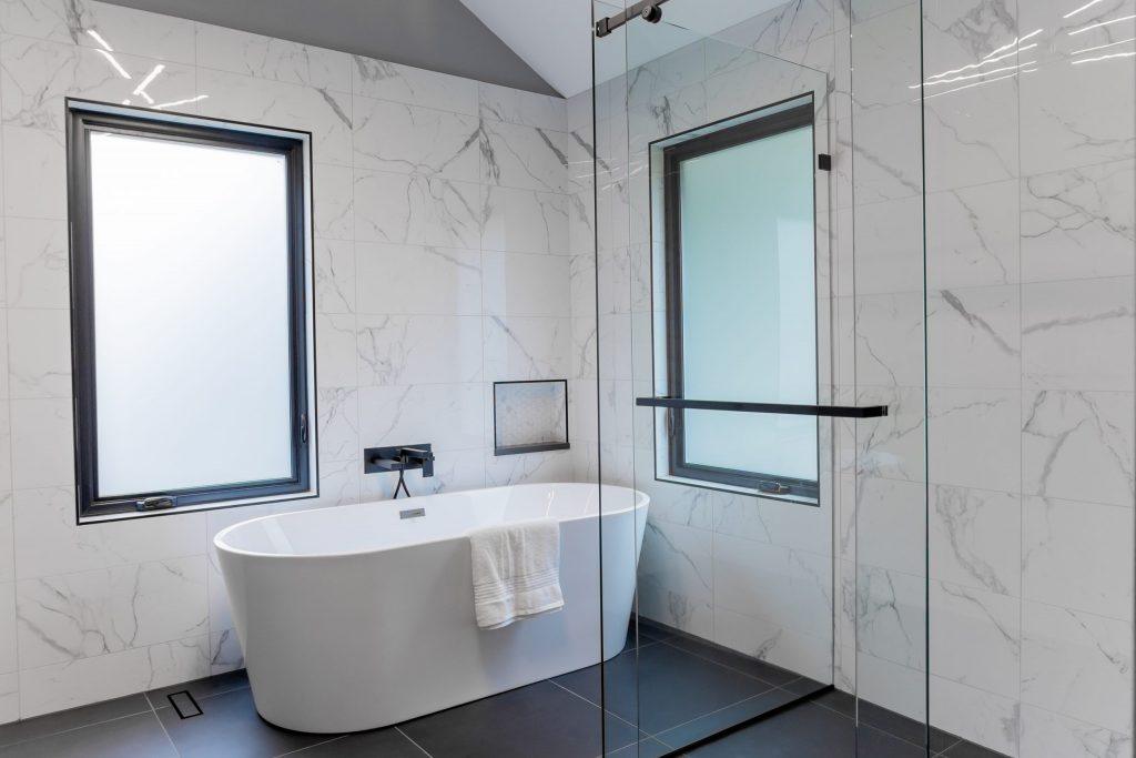 Modern bathroom with freestanding tub