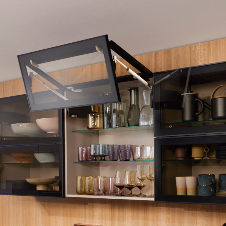 Blum AVENTOS HF top bi-fold wall cabinet front folded open
