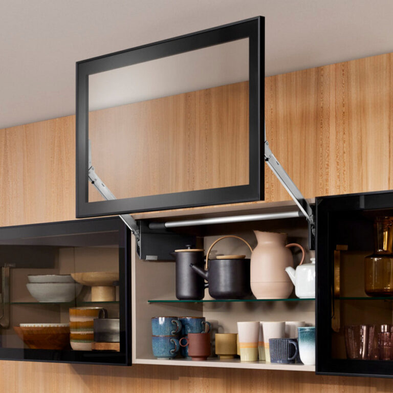 Blum AVENTOS HL top wall cabinet front lifted parallel to the cabinet