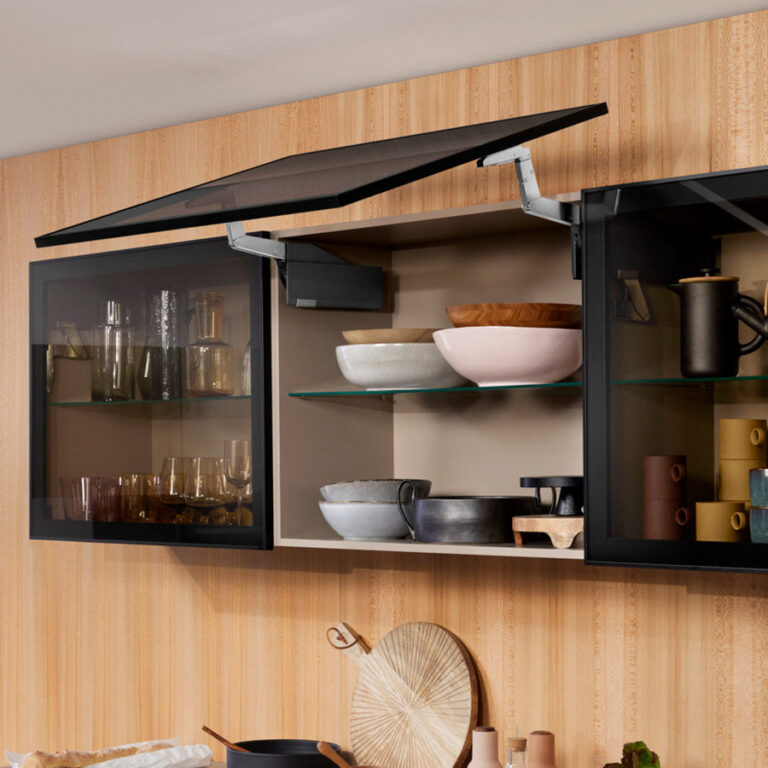 Blum AVENTOS HS top wall cabinet front swinging up and over the cabinet